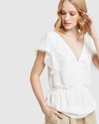 BIANKA LACE TRIM TOP IVORY