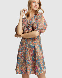 DENA COTTON PAISLEY PRINT DRESS BLUE MULTI