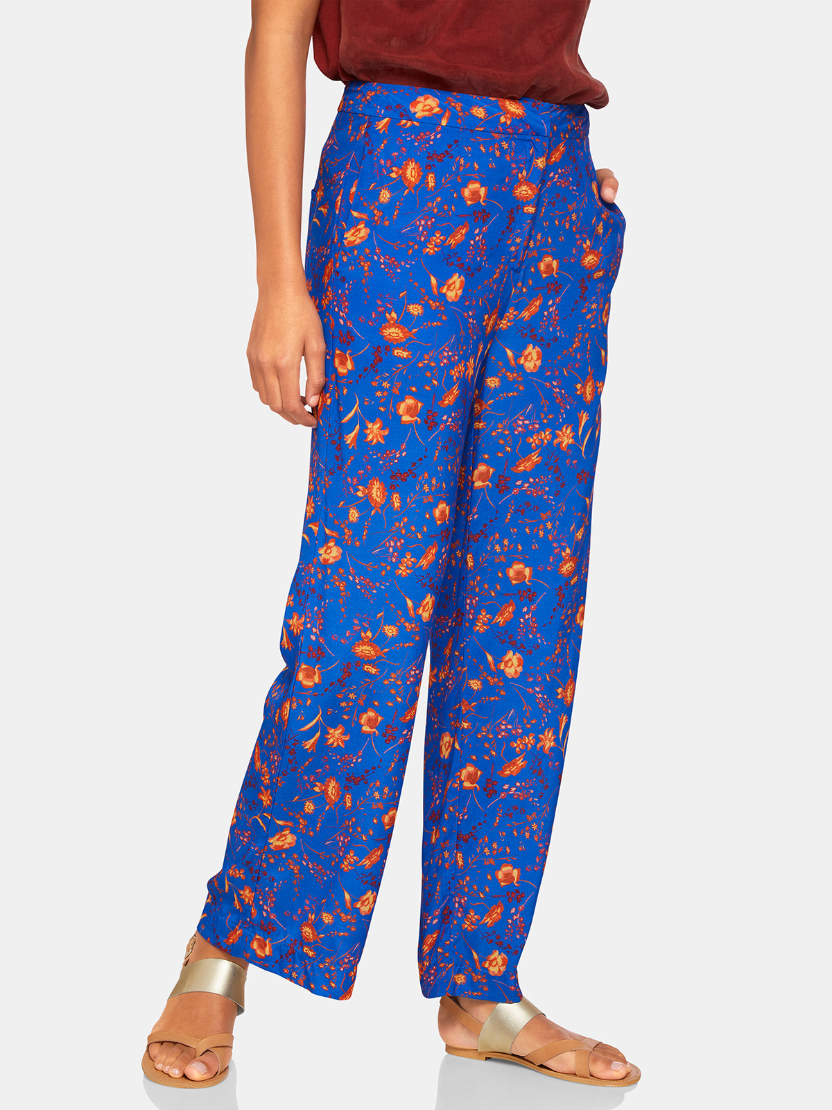 CYIA FLORAL PRINT PANTS BLUE