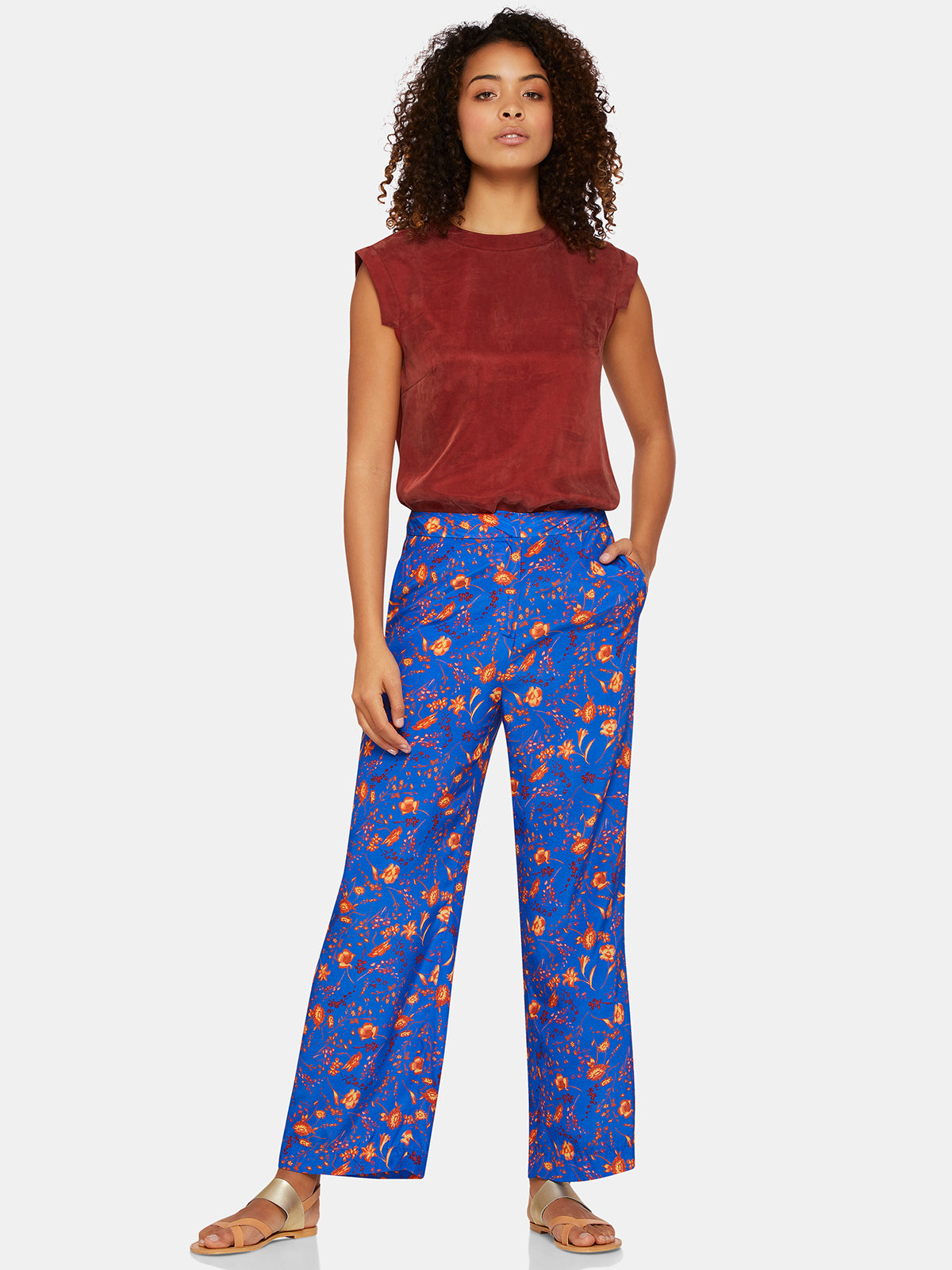 CYIA FLORAL PRINT PANTS BLUE