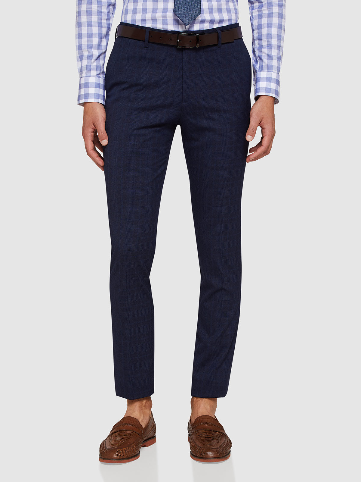 AUDEN ECO CHECKED SUIT TROUSERS NAVY