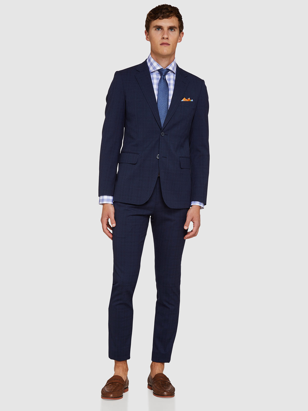 AUDEN ECO CHECKED SUIT TROUSERS NAVY
