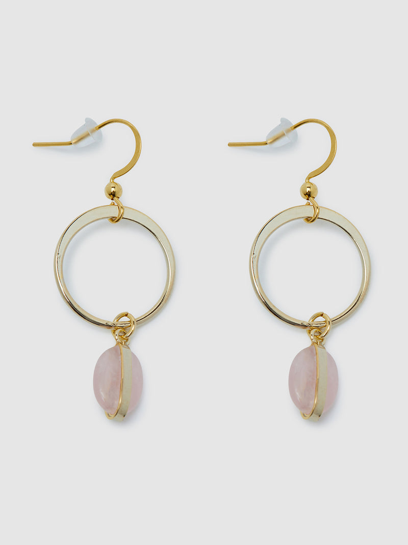 ELLIE POLISHED STONE EARRINGS PALE GOLD/PINK STONE
